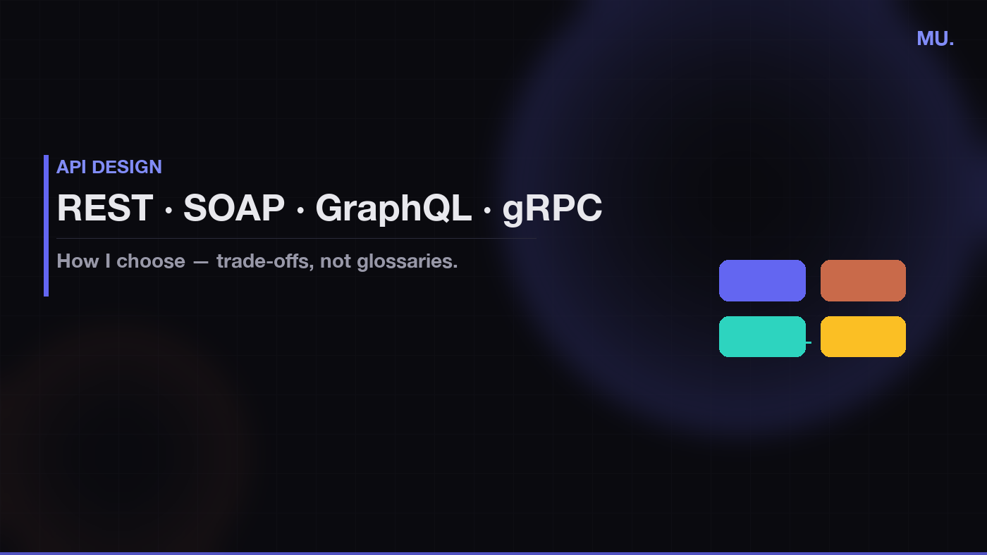 REST vs SOAP vs GraphQL vs gRPC — API design cover